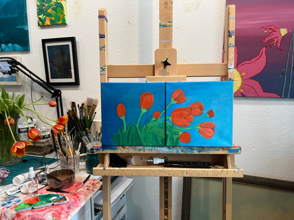 Tulip painting in progress in my studio